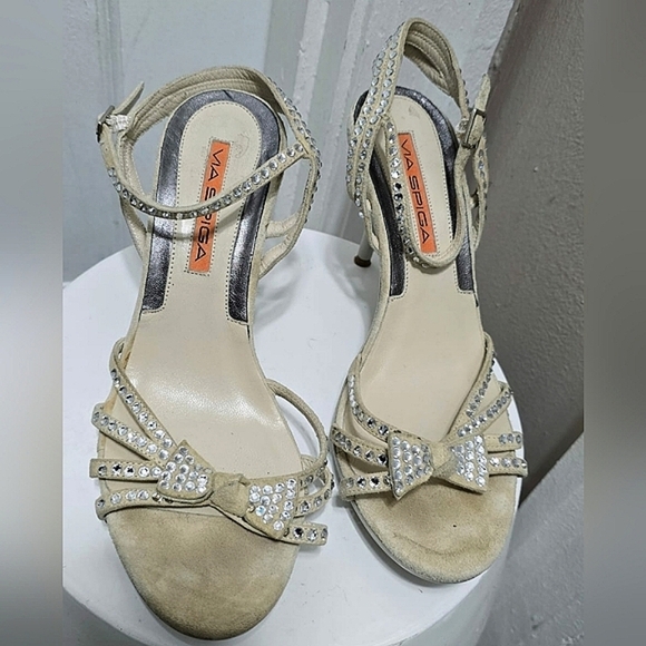 Via Spiga Silver Crystal Embellished Ankle Strappy LeatherHeels With Bow Size6🌴 - Picture 1 of 6